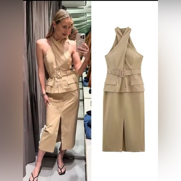 NET ZARA CROSSOVER BELTED MIDI DRESS - Picture 8 of 14